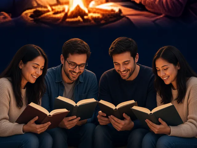 Three readers together with books